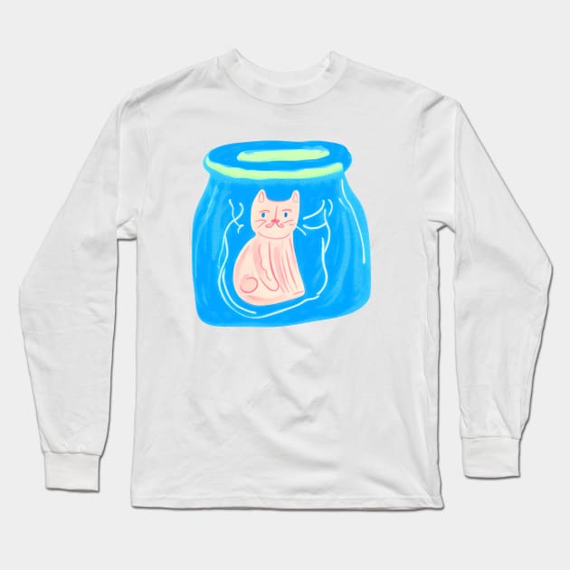 Cat In Jar Long Sleeve T-Shirt by Maria Murtaza